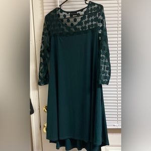 Nina Leonard Sheer Illusion Polka Dotted Neckline Swing Dress